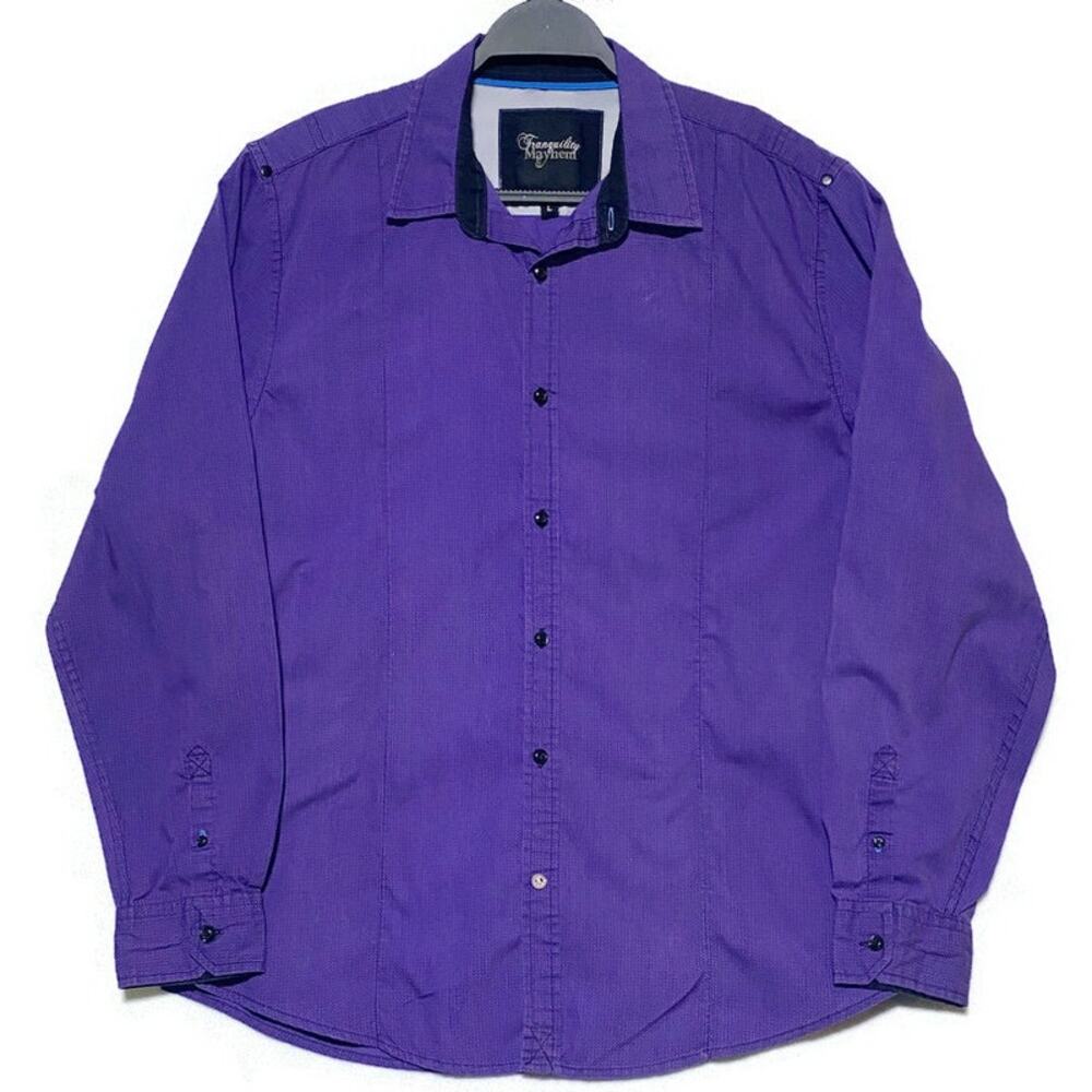 Tranquility Mayhem Dress Shirt Men's Size Large Purple Long Sleeve Button Up